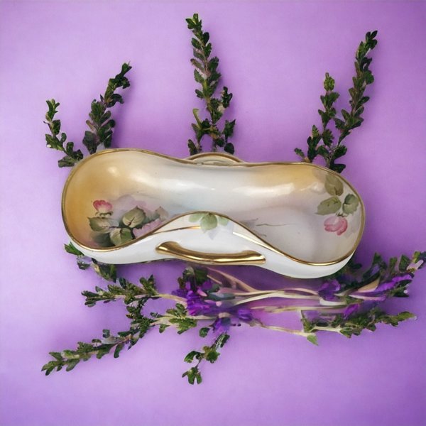 Vintage Nippon Handled Serving Bowl | Floral Pattern & Gold Trim | Figure 8 Shape | Candy Dish | Snack Bowl | Japanese Porcelain