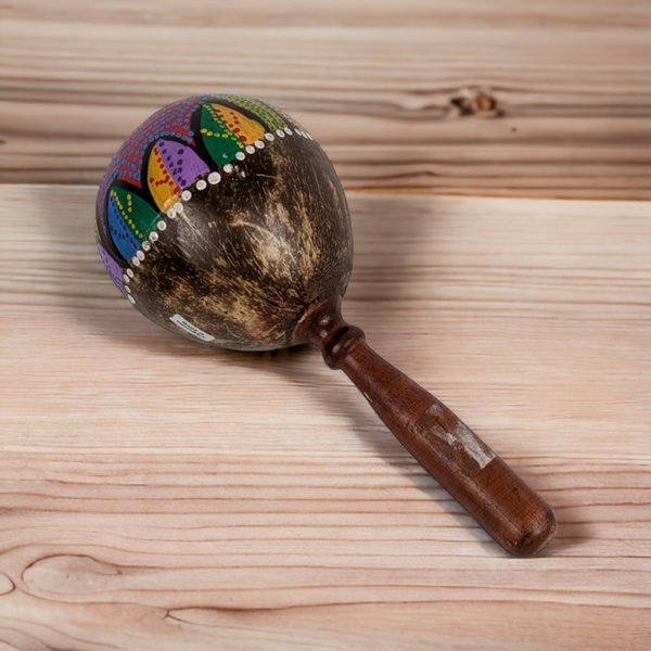 Vintage Indonesian Maraca | Handmade Percussion Instrument | 9.5" Tall | Colorful Design | World Music Flair | Good Condition
