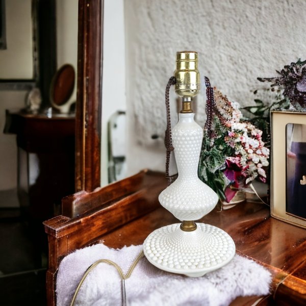 Vintage Milk Glass Hobnail Table Lamp - Shade Not Included