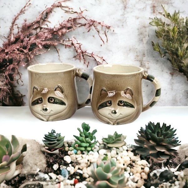 Charming Vintage Fitz and Floyd Raccoon Mugs - Set of 2
