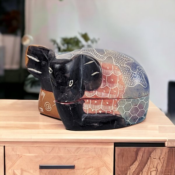 Unique Elephant Trinket Box | Hand Carved Stone | Jewelry Box |  African Art | Vintage Gift
