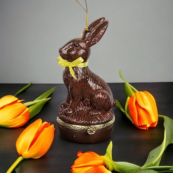 Ceramic Brown Bunny Trinket Box Ornament - Whimsical Holiday Decor