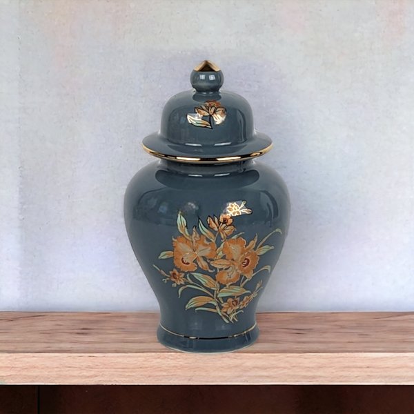 Hand-Painted Floral Ceramic Jar
