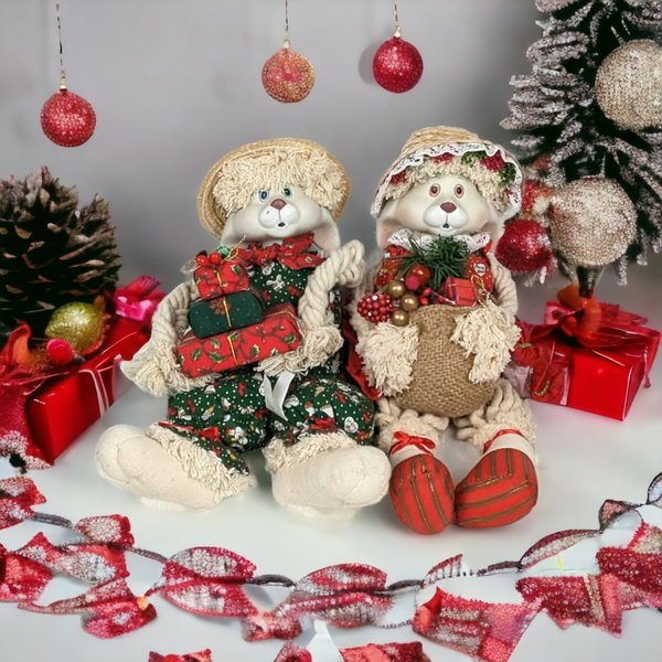 House of Lloyd Christmas Around the World Porcelain Flossie and Floyd Bunny Shelf Sitters - Charming Holiday Decorations!