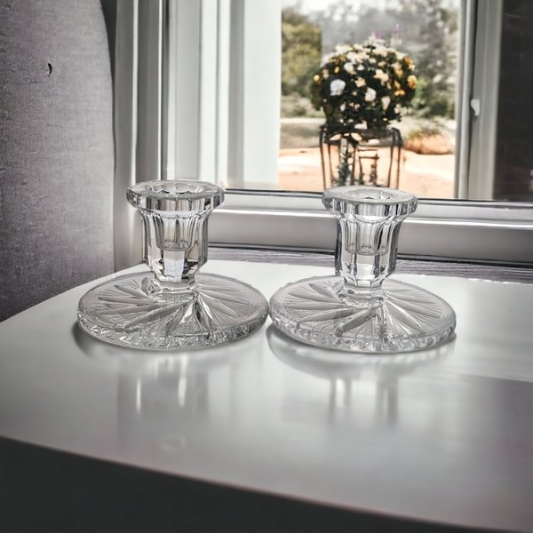 Classic Elegance: Pair of American Cut Crystal Candle Stick Holders