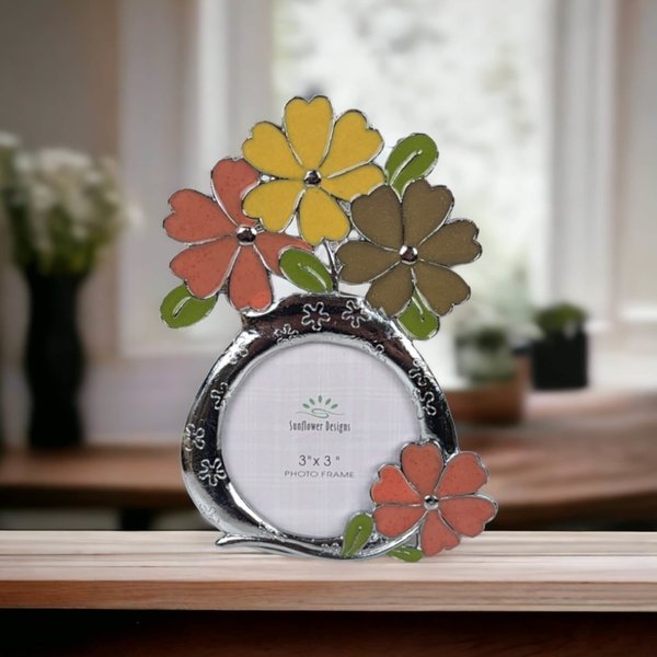 Sunflower Designs Enamel Flower Metal 3x3 Picture Frame