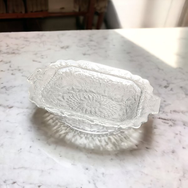 Vintage Indiana Glass Pineapple & Floral Oval Serving Bowl (10")
