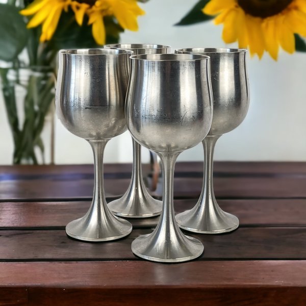 Set of 4 Vintage Pewter Goblets - Classic Elegance for Every Occasion