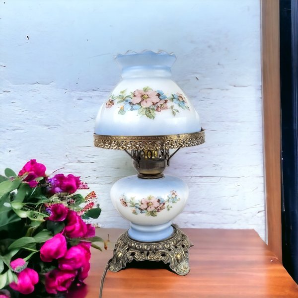 Vintage Painted Blue 3-Way Gone with the Wind Style Table Lamp