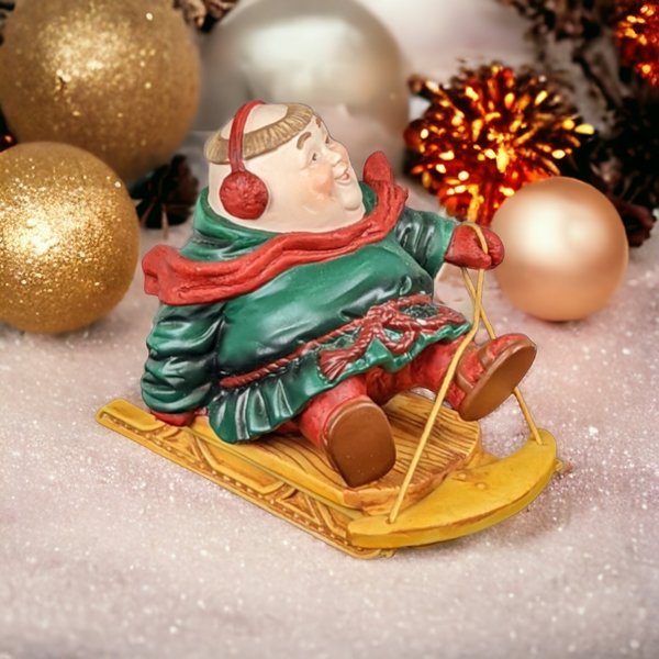 1990s Dept. 56 Merrymaker 'Solomon the Sledder' Figurine - Vintage Holiday Collectible