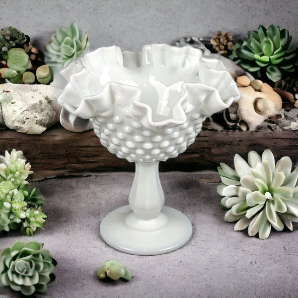 Vintage Fenton Hobnail Milk Glass Compote - Timeless Elegance in White