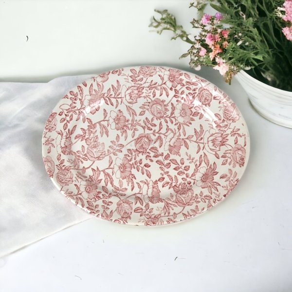 Churchill Pink Peony 12" Oval Serving Platter