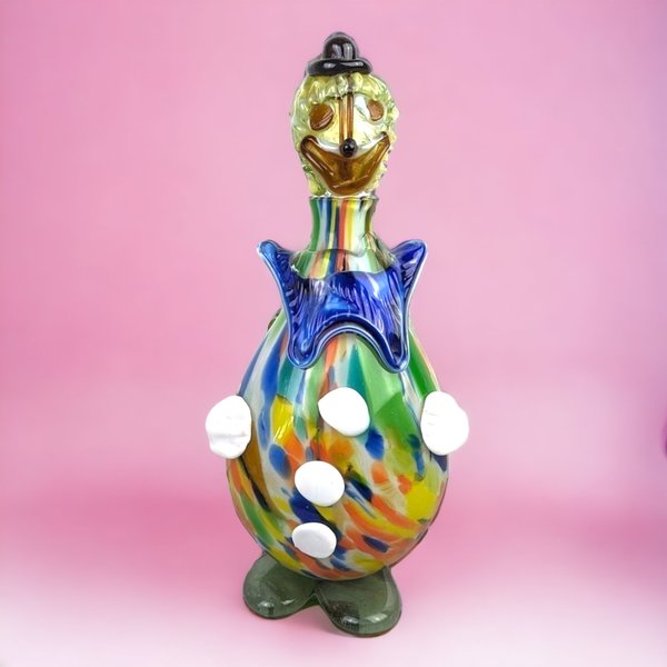 Vintage Art Glass Clown Decanter | 14" Tall | Whimsical Decor | Good Condition (Display Only)