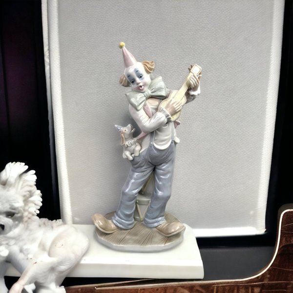 Vintage George Good 12" Porcelain Clown with Dog, Probably Not Haunted