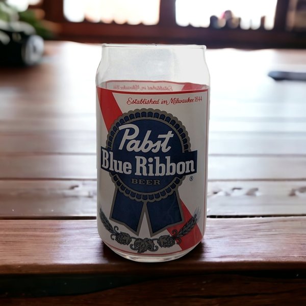 Pabst Blue Ribbon Can Shaped Glass - Unique Beer Lover's Collectible