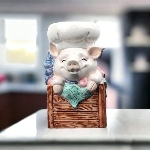 Ceramic Pig Chef Utensil Holder - Whimsical Kitchen Decor