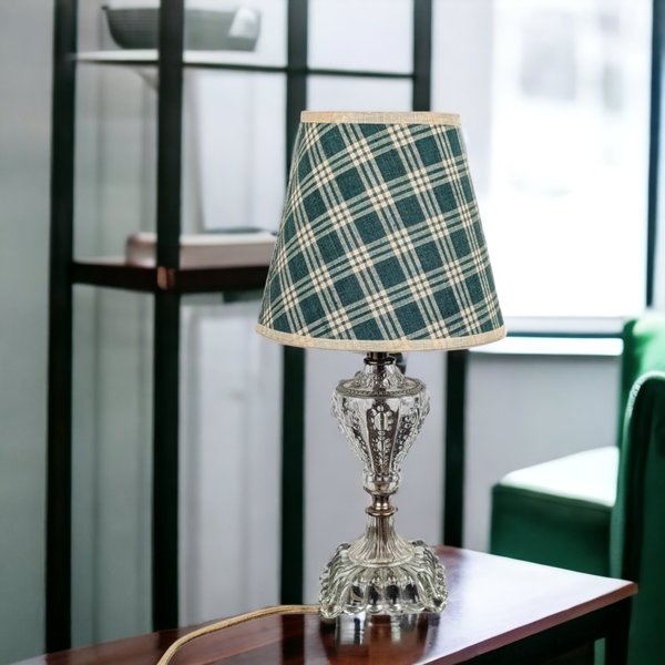 Vintage Glass Lamp with Plaid Shade: Retro Lighting Decor