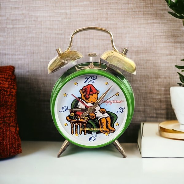 Vintage Celestial Seasonings Metal Sleepytime Wind Up Alarm Clock – Timeless Celestial Charm for Sweet Dreams