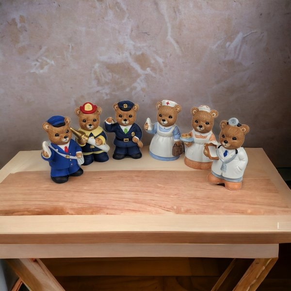 Set of 6 Homco Occupation Bear Ceramic Figurines 8805