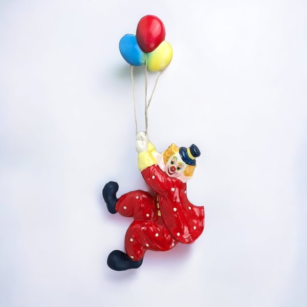 Vintage Ceramic Clown Wall Hanging | Balloons | Whimsical Decor | Very Good Condition