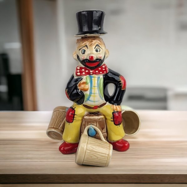 Vintage Ceramic Hobo Clown Decanter Set with 4 Cups