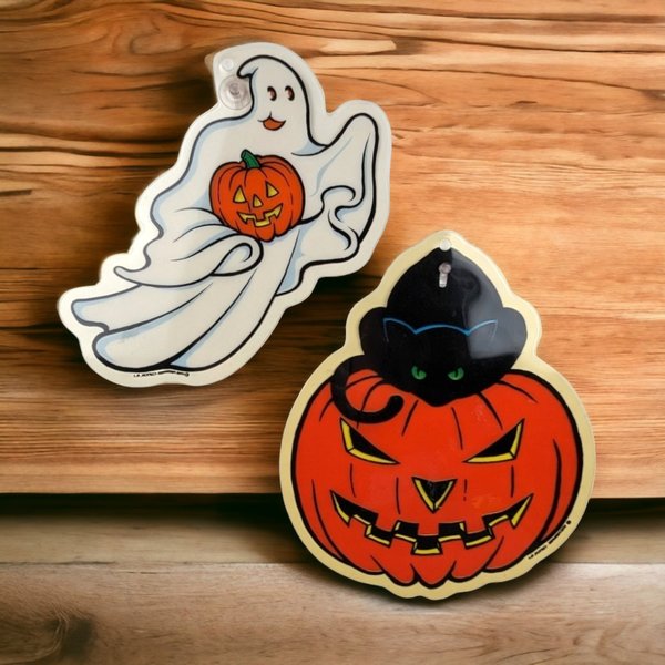 Vintage Halloween Charm: Set of 2 1990 Prismatic Suction Cup Decoration Hangings