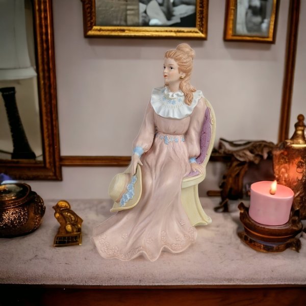 Vintage Homco Lady in Pink Dress Sitting Figurine 1439