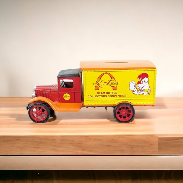 Collectible 1990 ERTL 1931 Hawkeye Truck Die Cast Bank with Jim Beam