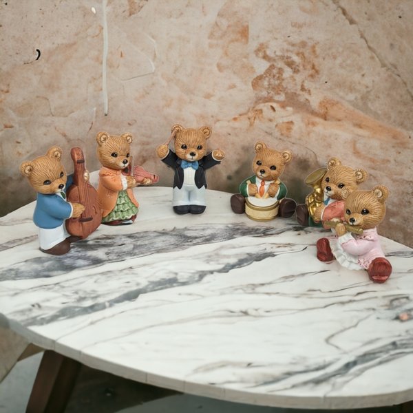 Set of 6 Homco Orchestra Ceramic Bear Figurines 1422: Musical Harmony Collection