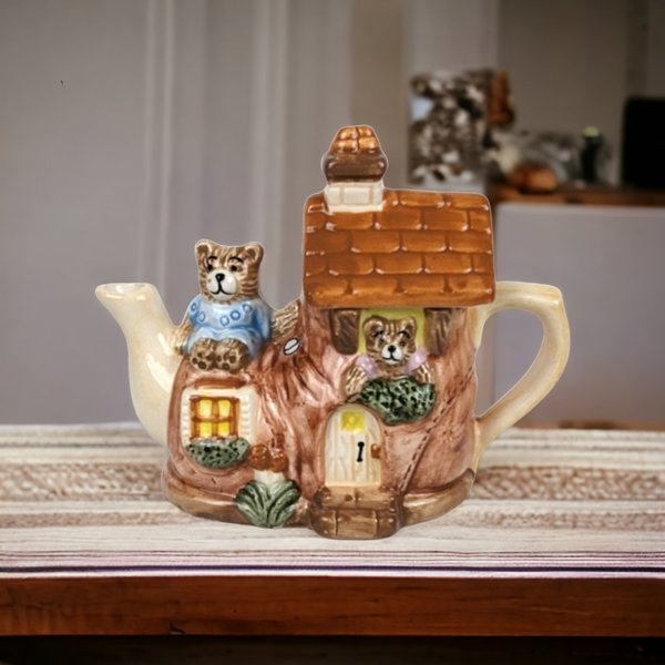 Small Shoe-Shaped Decorative Ceramic Teapot with Bears - Quirky and Charming Home Accent