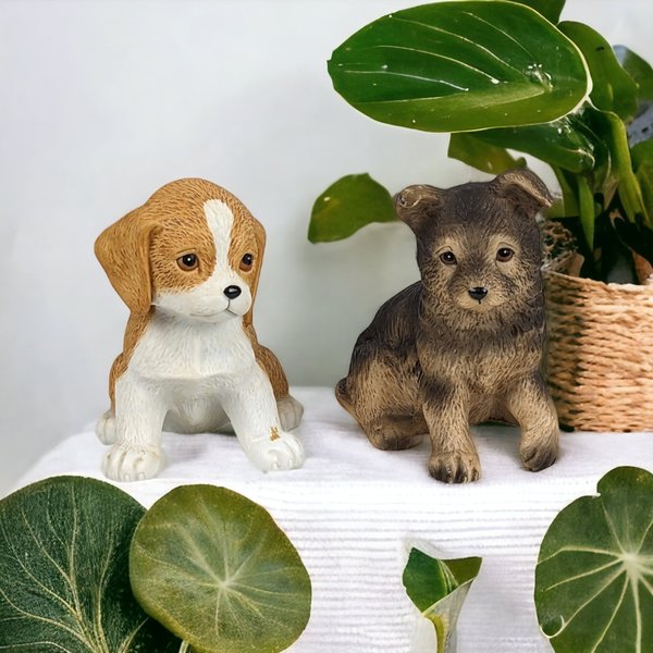 Pair of Homco Puppies 8828 - Adorable Ceramic Canine Figurines