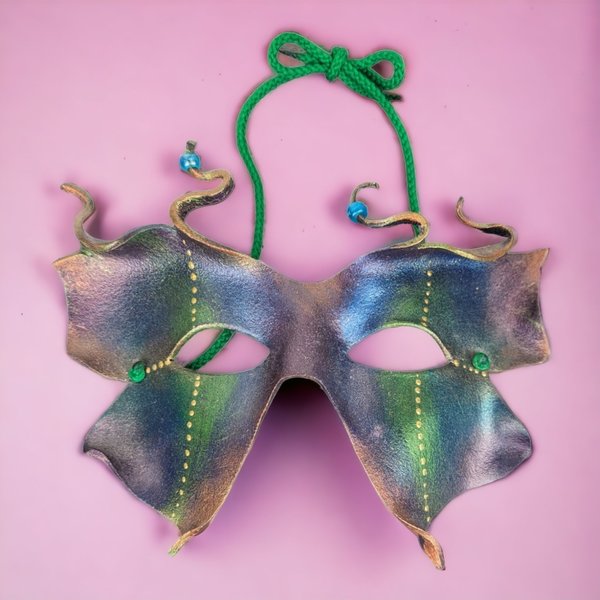 Enchanting Handmade Fairy Leather Mask: Mystical Elegance for Masquerades