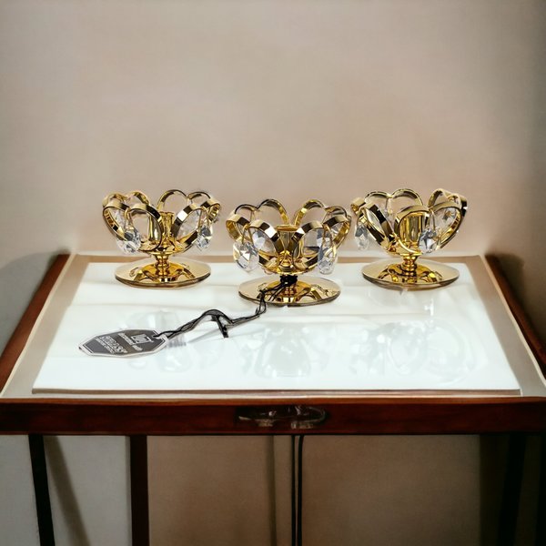 Set of 3 Vintage Crystal Temptations 24K Gold Plated Candle Holders with Crystals