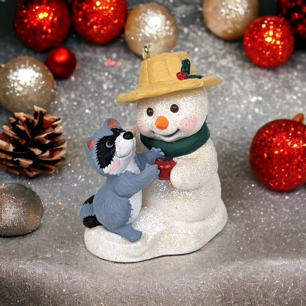 Hallmark Keepsake 2001 Snowman & Raccoon Ornament