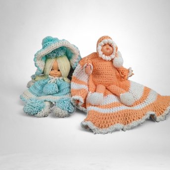 Vintage Hand Crocheted Dolls, Pair of Handmade Dolls, Crochet Art Dolls, Nursery Decor