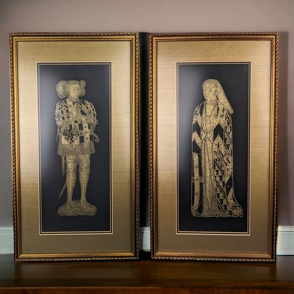 Framed Brass Rubbings: Sir Ralph Verney and Lady Elizabeth Verney - 19 1/4 x 10 1/2"