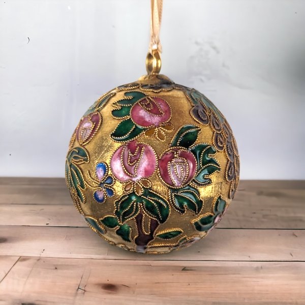 Vintage Cloisonné Christmas Tree Ornament: Floral Elegance