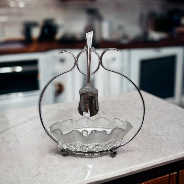 Vintage Glass Jam Dish and Spoon Set - Classic Breakfast Nostalgia