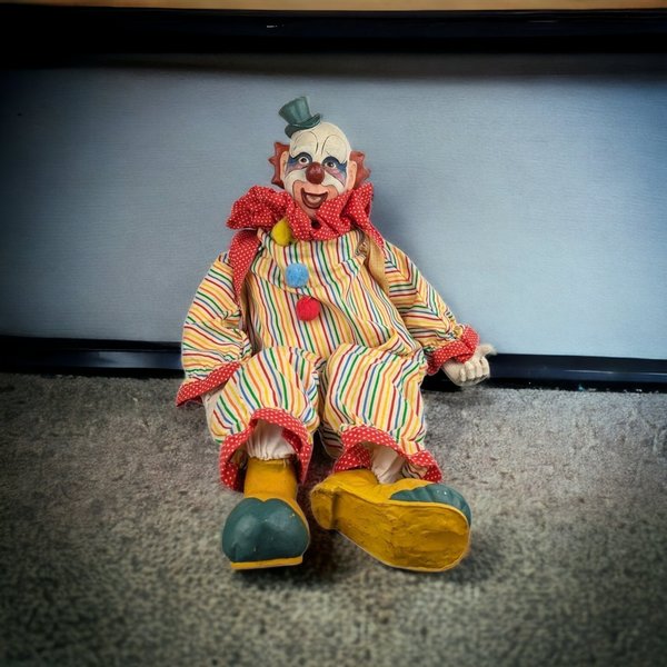 Eerie Vintage 25" Clown Doll - Unlikely to Be Haunted