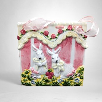 Vintage Ceramic Easter Bunny Bag, Easter Decor