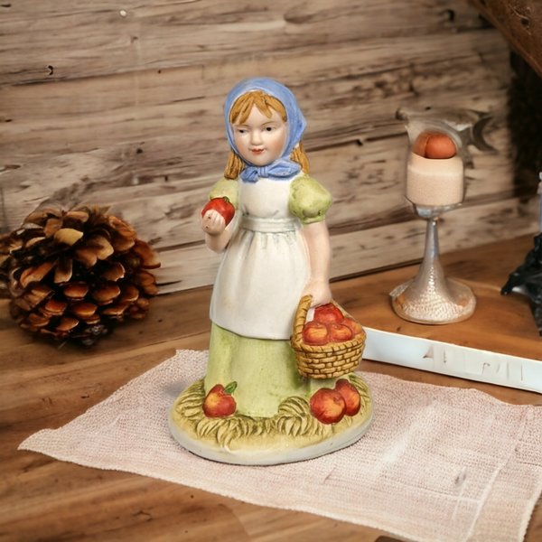 Vintage Reco McClellands Country Love Figurine (3") - Charming Girl with Apples