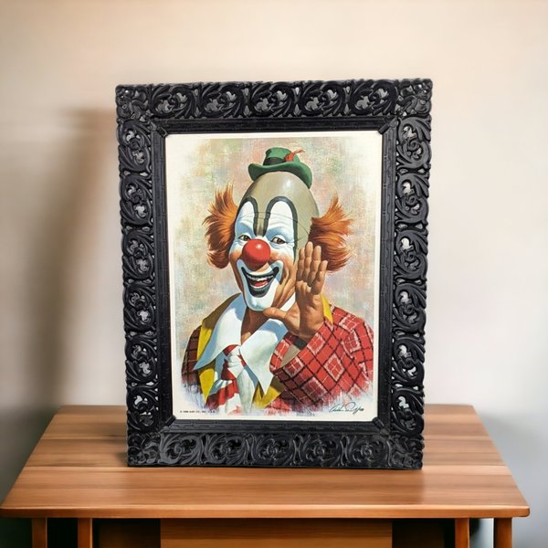Vintage Art Sarnoff Framed Clown Print: Timeless Circus Elegance