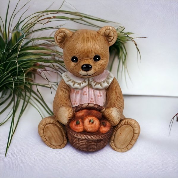 Homco Bear with Apples Ceramic Figurine 1405