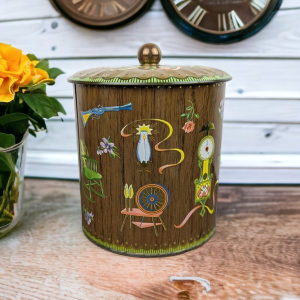 Vintage Daher Tin Canister with Antique Imagery