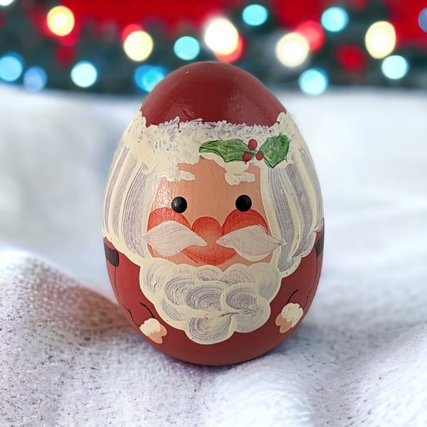 Handpainted Wooden Santa Claus Egg: Charming Holiday Decor
