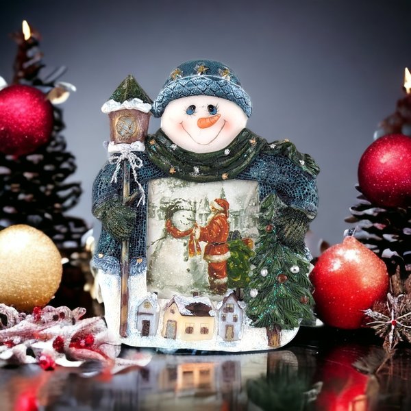 Charming Vintage Resin Snowman Picture Frame: A Frosty Keepsake for Memories