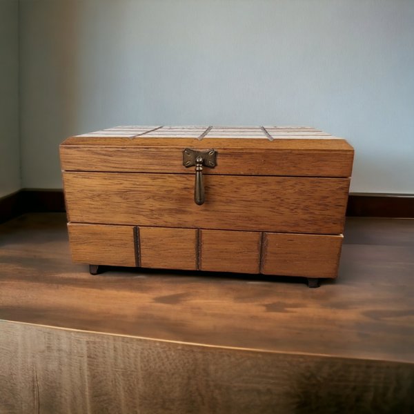 Vintage Mid-Century Modern (MCM) Wooden Jewelry/Treasure Box - Retro Storage