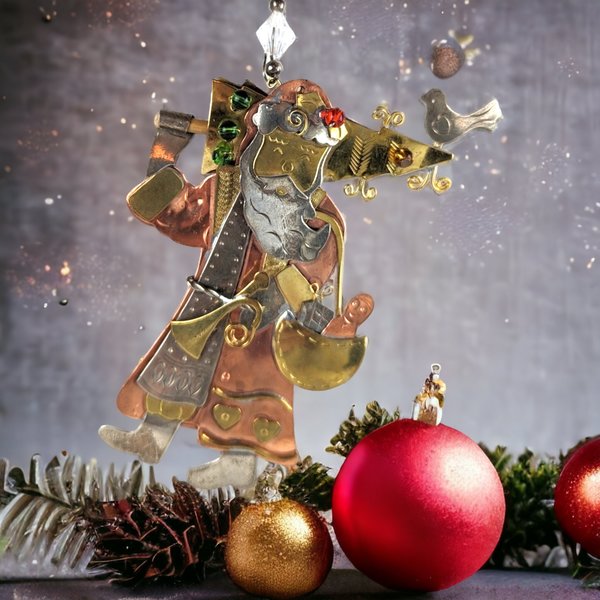 Vintage Mixed Metal Santa Claus Ornament - Timeless Holiday Charm
