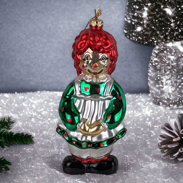 Charming Vintage Raggedy Ann Glass Ornament - Nostalgic Holiday Decor