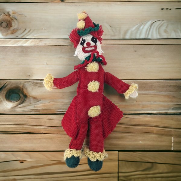 Vintage Handmade Crochet Clown Doll: Classic Collectible